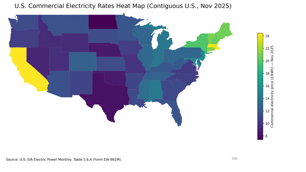 us commercial electricity rates heatmap
