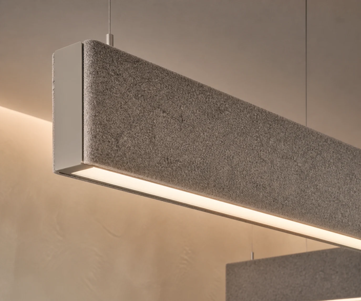 Concept close-up of an illuminated acoustic element and its light aperture